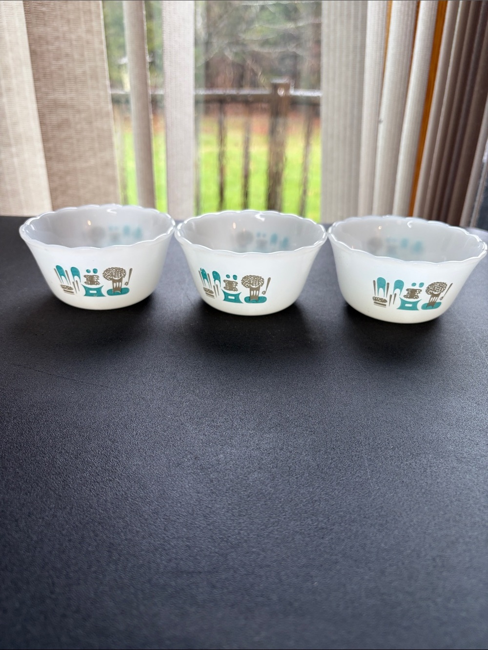 Vintage Fire King Blue Heaven Milk Glass Custard Cup Ramekin Bowl Collectible